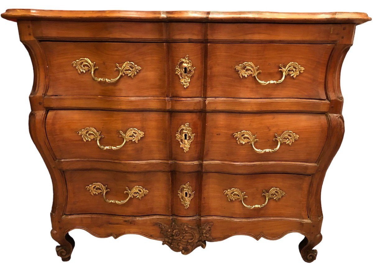 Commode Bordelaise Louis XV Arbalète 18è Siècle En Bois Fruitier Mouluré Et Sculpté 3 Tiroirs-photo-8