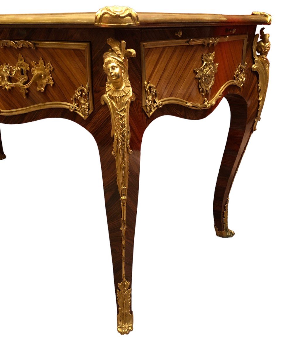 Flat Desk Signed Dissidi Louis XV Style Rosewood Veneer Violet Wood 3 Drawers-photo-4