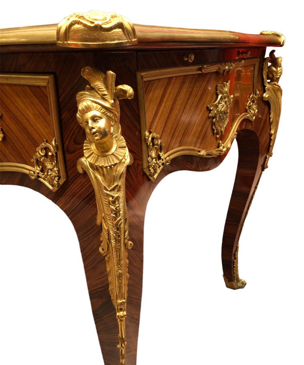 Flat Desk Signed Dissidi Louis XV Style Rosewood Veneer Violet Wood 3 Drawers-photo-6