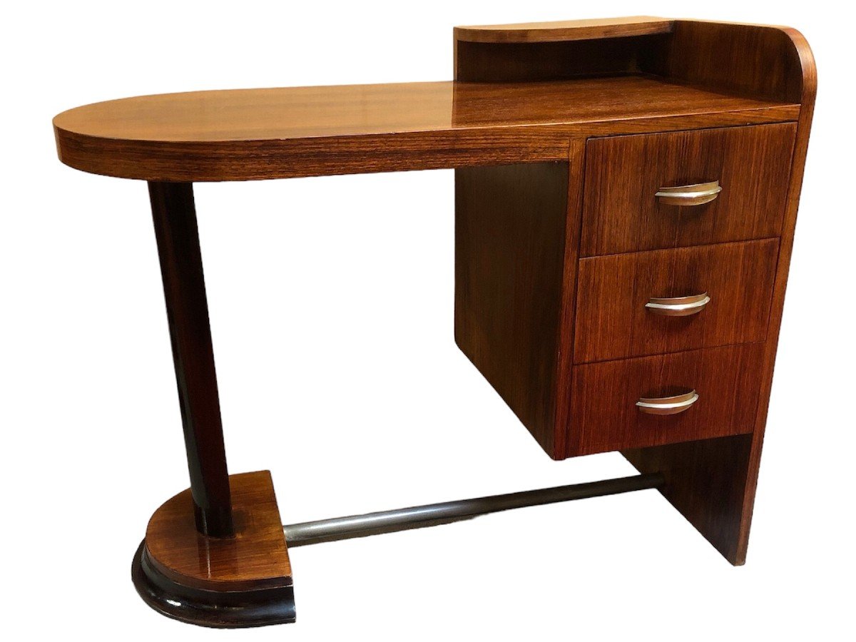 Art Deco Desk In Rosewood Veneer With Suspended Box Three Drawers 1940s-photo-3