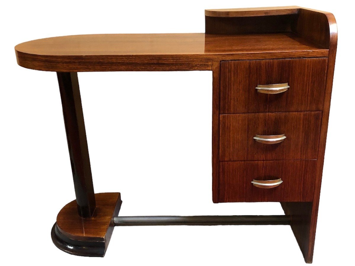 Art Deco Desk In Rosewood Veneer With Suspended Box Three Drawers 1940s-photo-1