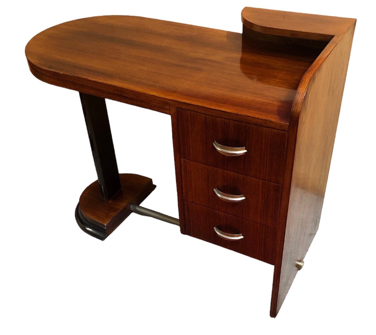 Art Deco Desk In Rosewood Veneer With Suspended Box Three Drawers 1940s
