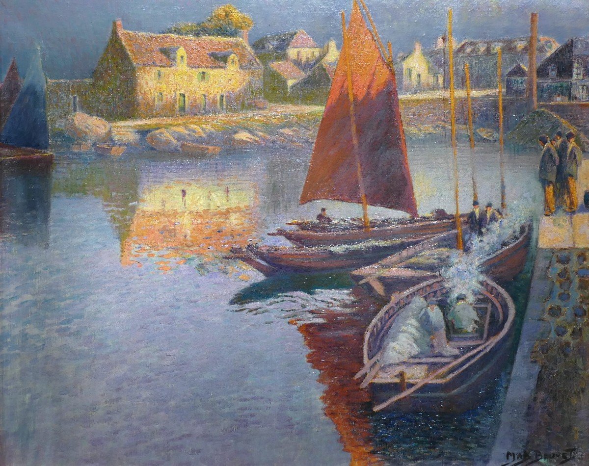 Bouvet Max Peinture Française Marine 20è Siècle Port Breton Huile toile Signée Certificat-photo-1