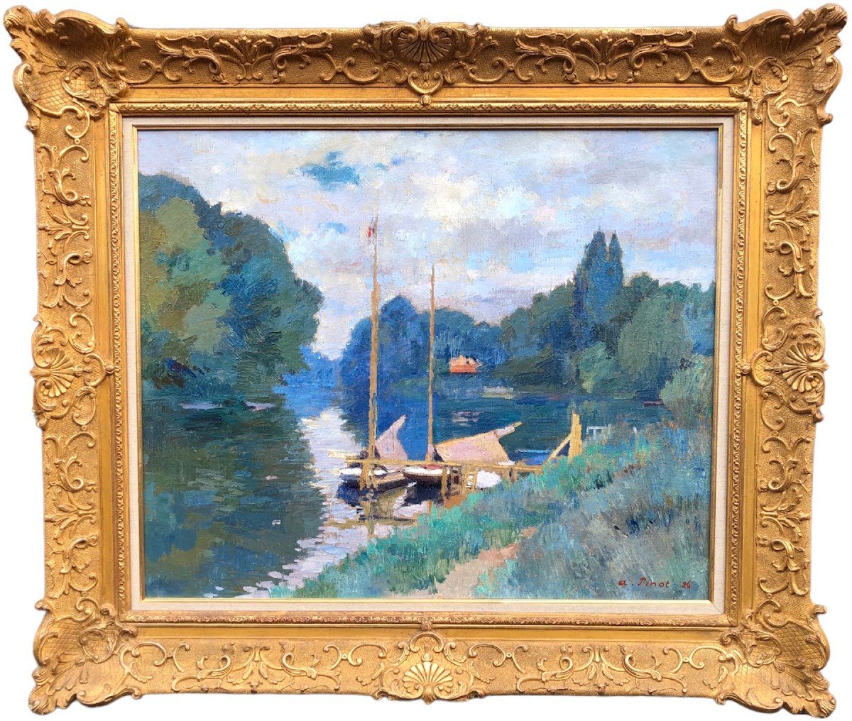 Pinot Albert La Seine Argenteuil 1926 Huile Toile Signée Datée Titrée Certificat D’authenticité
