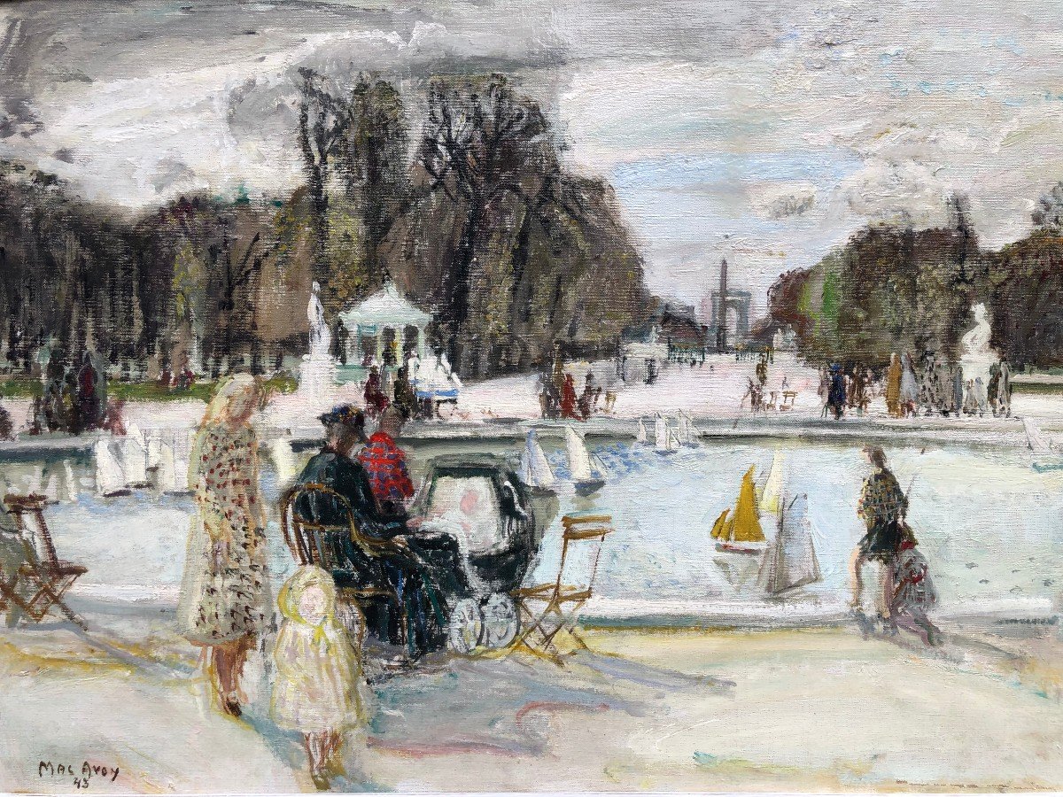Macavoy Edouard Paris Le Jardin Des Tuileries Huile Toile Signée Certificat D’autheticité-photo-4