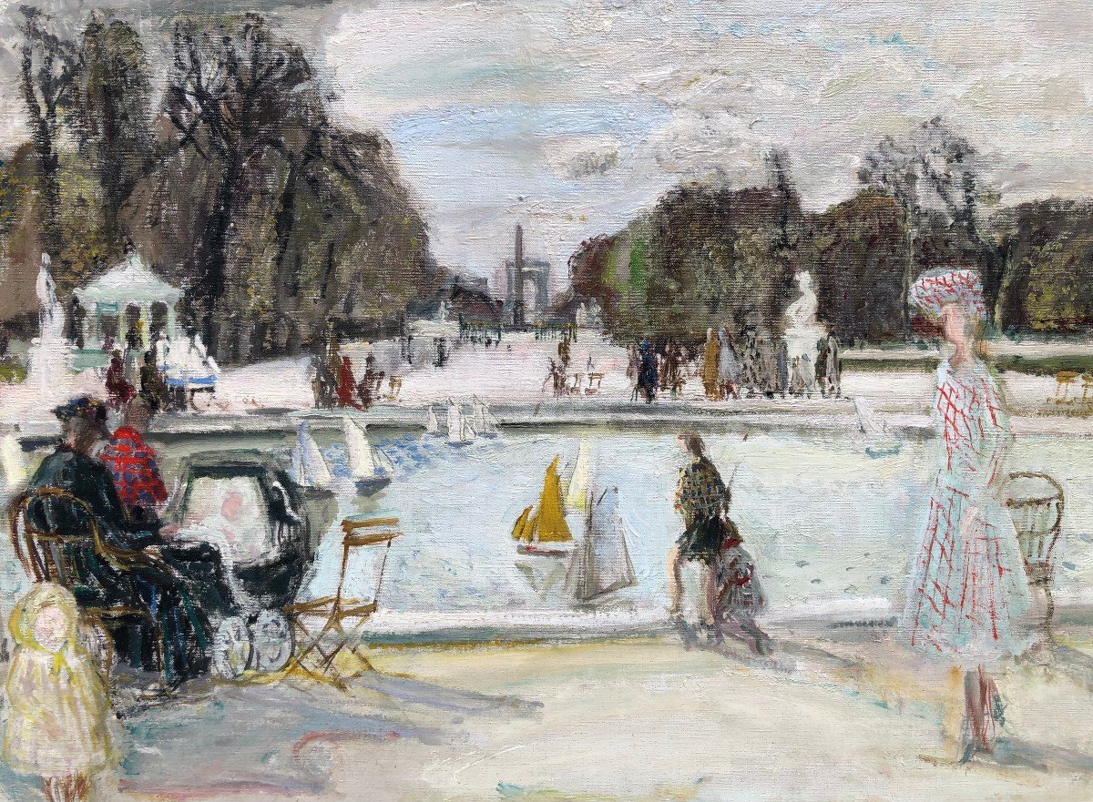 Macavoy Edouard Paris Le Jardin Des Tuileries Huile Toile Signée Certificat D’autheticité-photo-2