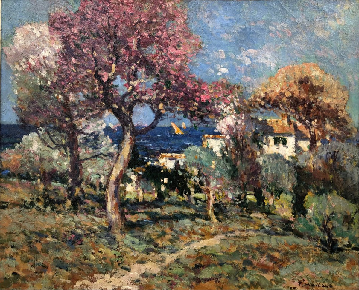 Maillaud Fernand Seaside In Provence Oil On Canvas Signed Certificate Of Authenticity-photo-6