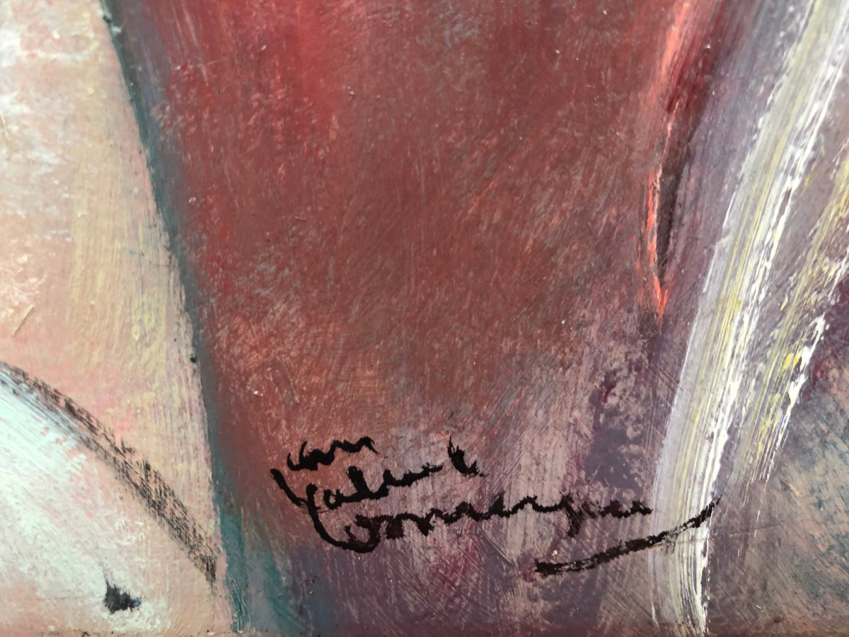 Domergue Jean Gabriel Painting 20th Century Young Pensive Woman Oil On Isorel Signed Willer Archives-photo-2