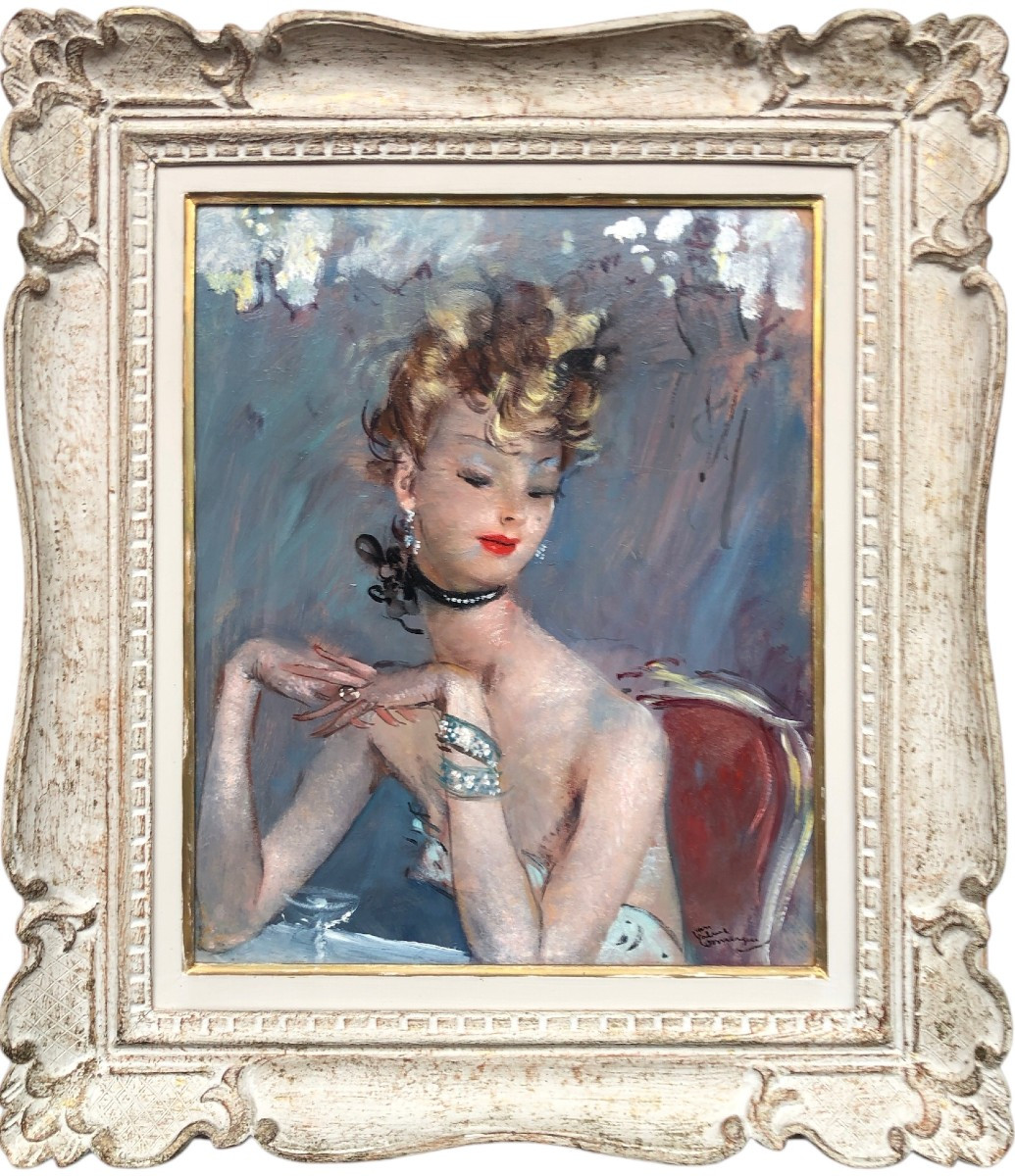 Domergue Jean Gabriel Painting 20th Century Young Pensive Woman Oil On Isorel Signed Willer Archives