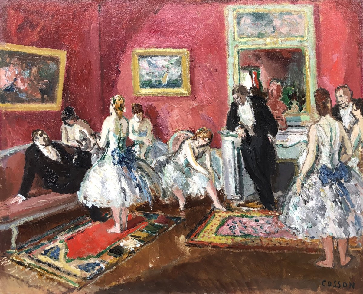 Cosson Marcel Painting 20th Century Paris Opera The Subscribers' Lounge Oil On Canvas Signed -photo-2