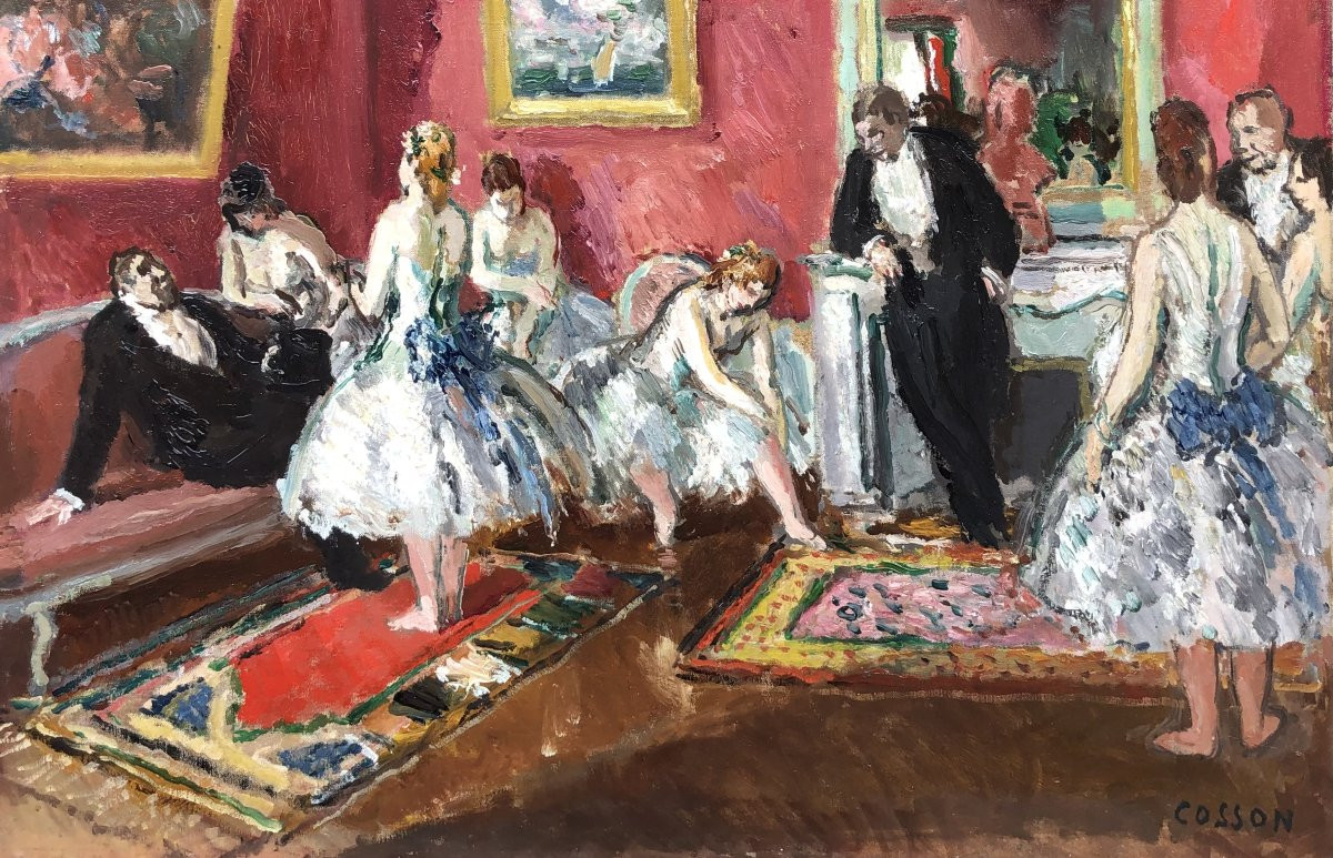 Cosson Marcel Painting 20th Century Paris Opera The Subscribers' Lounge Oil On Canvas Signed -photo-1