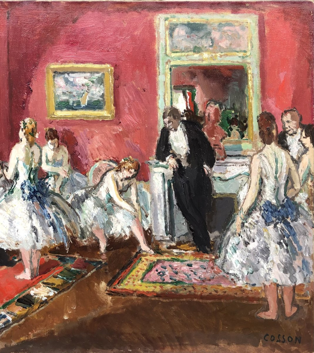 Cosson Marcel Painting 20th Century Paris Opera The Subscribers' Lounge Oil On Canvas Signed -photo-4