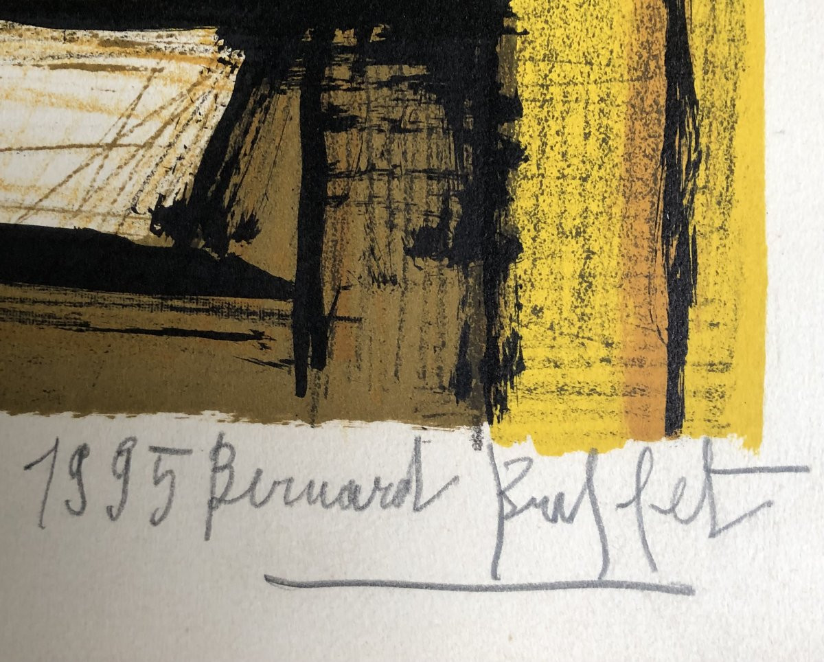 BUFFET Bernard Bouquet Fleurs Dans Potiche Lithographie Couleurs Signéecertificatd’authenticité-photo-2