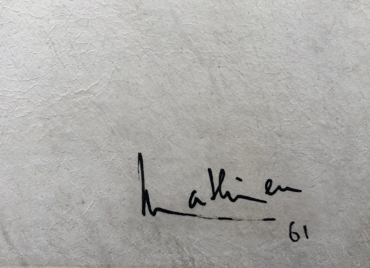 Georges MATHIEU Composition Huile sur parchemin signé et daté 1961 Certificat comité G Mathieu-photo-3