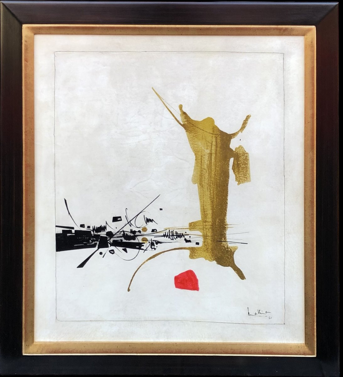 Georges MATHIEU Composition Huile sur parchemin signé et daté 1961 Certificat comité G Mathieu-photo-1