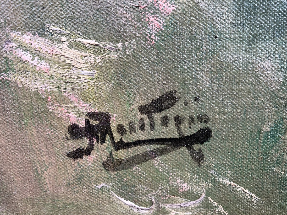  MONTEZIN La Seine à Veneux les Sablons Huile sur toile signée Certificat d'authenticité-photo-4