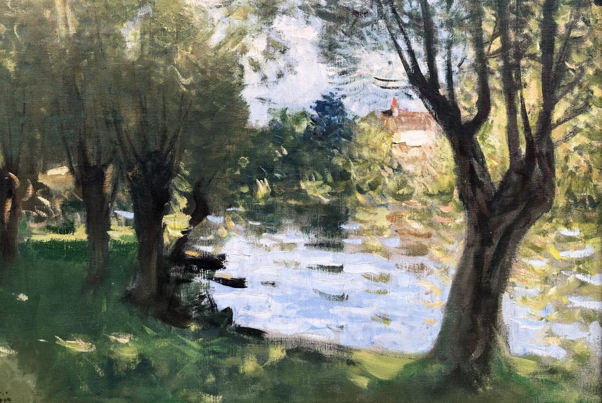  MONTEZIN La Seine à Veneux les Sablons Huile sur toile signée Certificat d'authenticité-photo-6