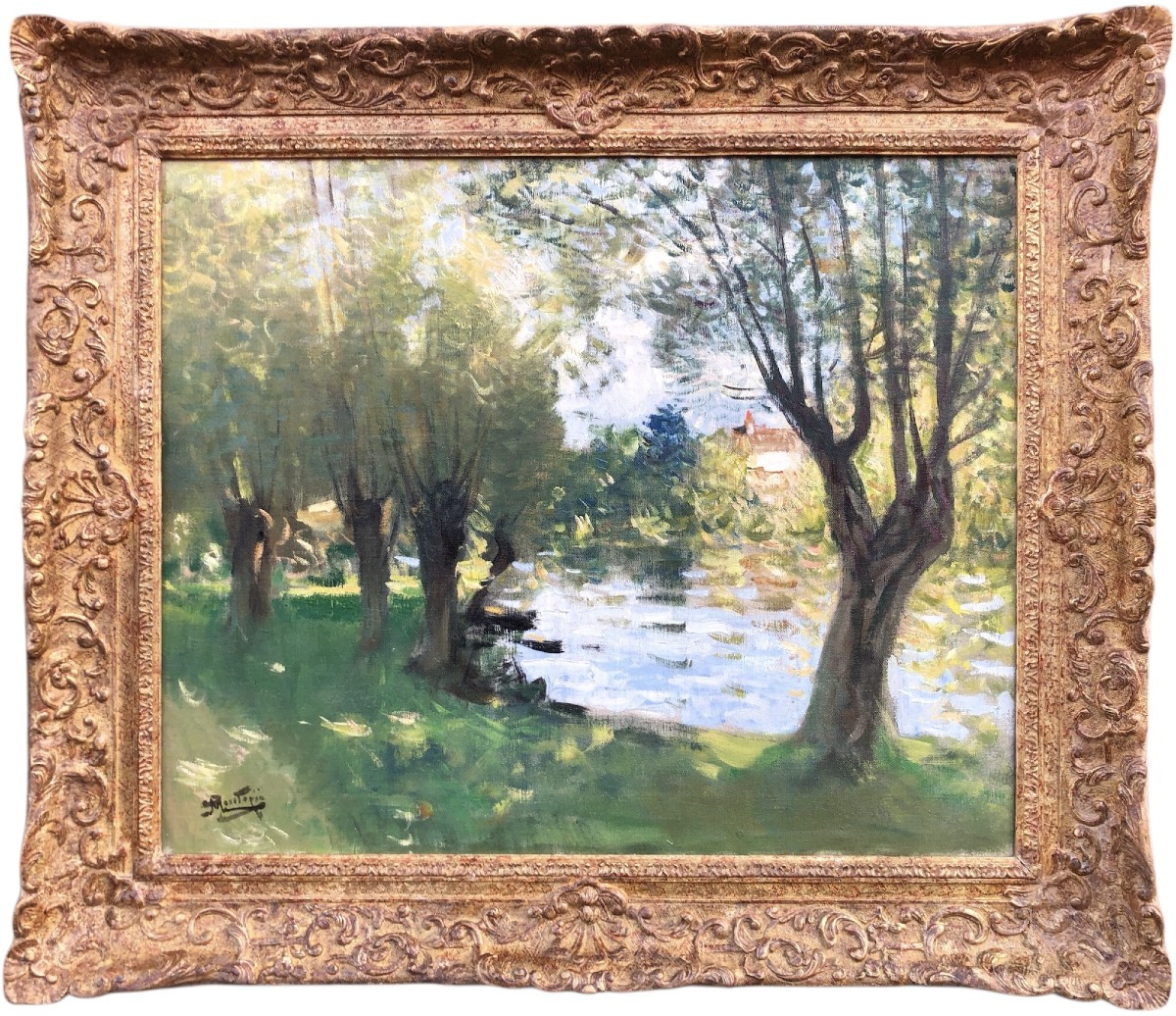  MONTEZIN La Seine à Veneux les Sablons Huile sur toile signée Certificat d'authenticité