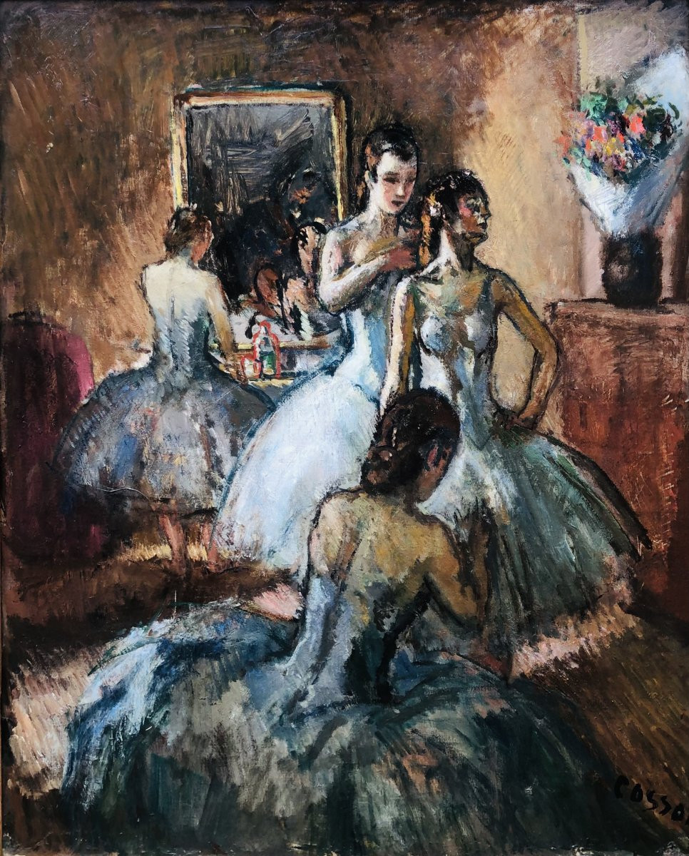 COSSON Marcel Peinture 20è Siècle Opéra Paris L'habillage avant la représentation Huile Signée-photo-5