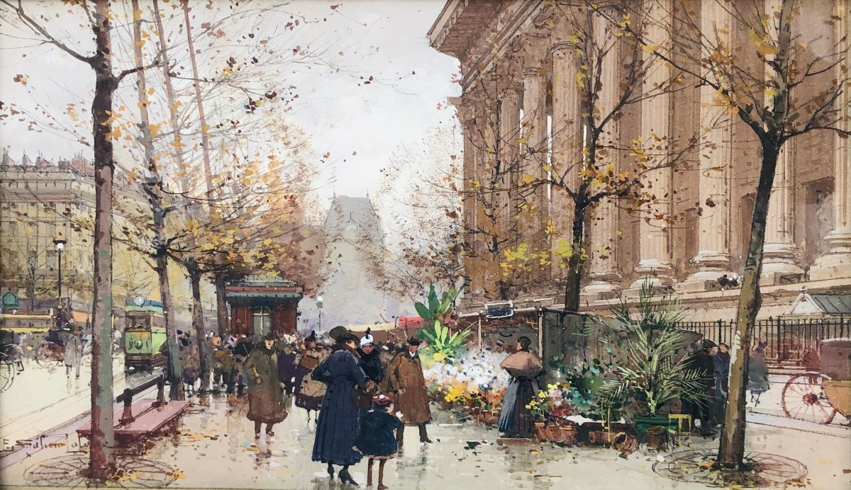 GALIEN LALOUE Peinture Française 20è Paris Le marché aux fleurs de La Madeleine Certificat-photo-2