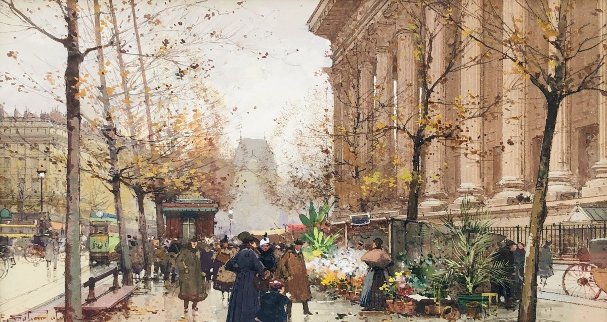 GALIEN LALOUE Peinture Française 20è Paris Le marché aux fleurs de La Madeleine Certificat-photo-2