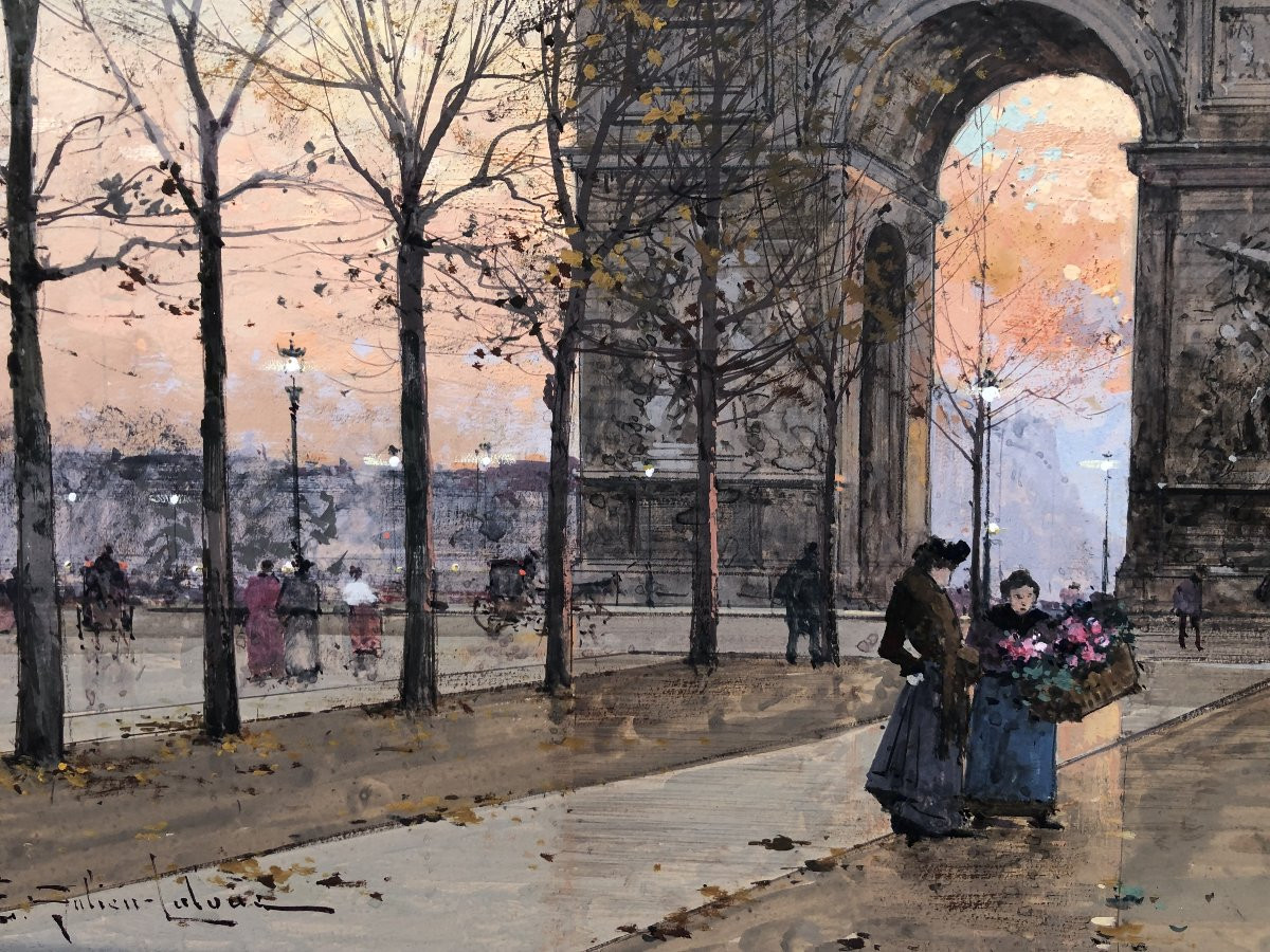 GALIEN LALOUE Peinture Française 20è Paris Place de l'Etoile animée Certificat d'authenticité-photo-2