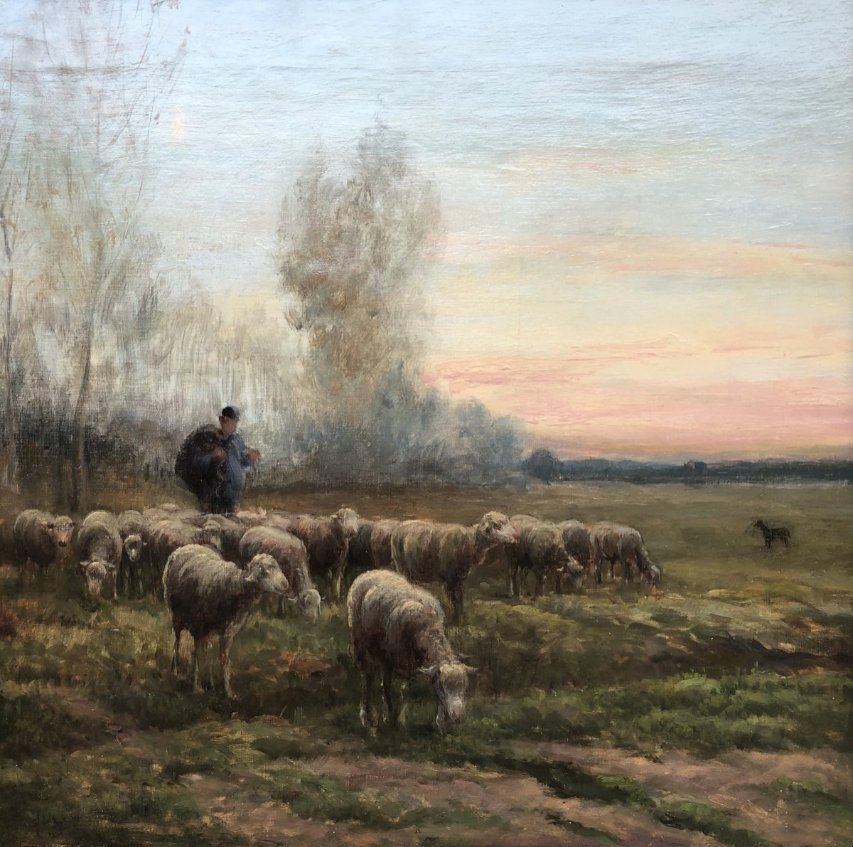 Chaigneau Jf Return Of The Shepherd And His Flock Sunset Oil On Canvas, Signed Certificate-photo-4