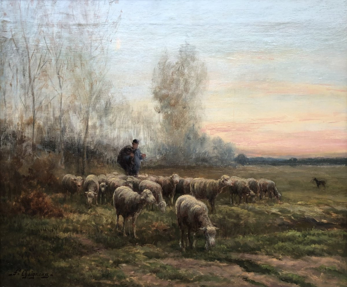 Chaigneau Jf Return Of The Shepherd And His Flock Sunset Oil On Canvas, Signed Certificate-photo-6