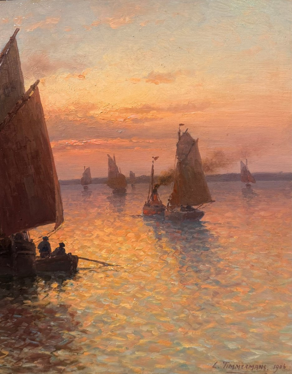 Timmermans Louis, French School, 20th Century, Marine, Return From Fishing, Oil On Panel, Signed, Dated, Certificate-photo-1