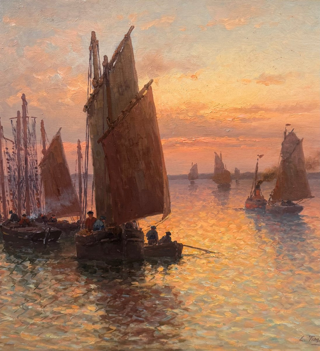 Timmermans Louis, French School, 20th Century, Marine, Return From Fishing, Oil On Panel, Signed, Dated, Certificate-photo-2