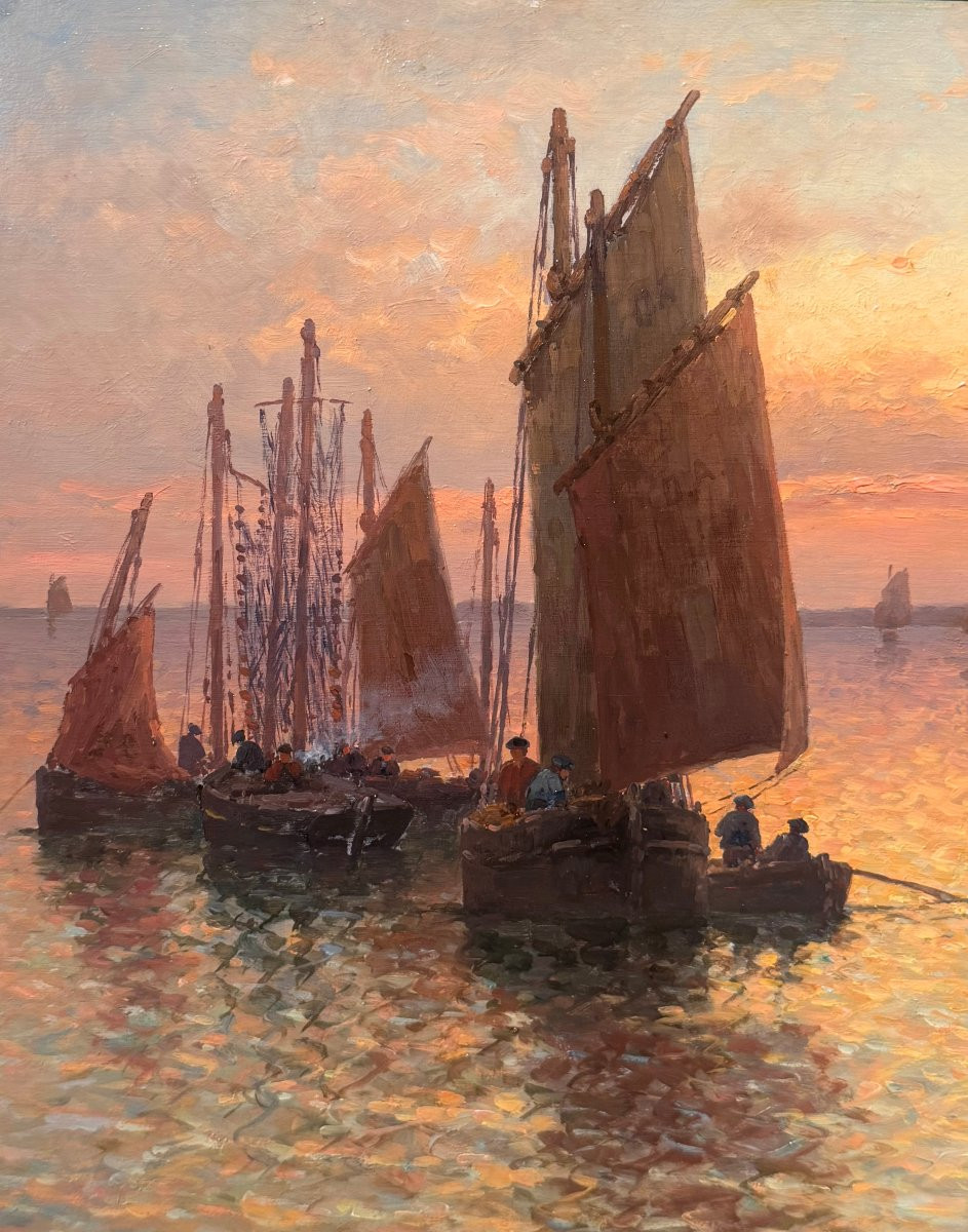 Timmermans Louis, French School, 20th Century, Marine, Return From Fishing, Oil On Panel, Signed, Dated, Certificate-photo-3