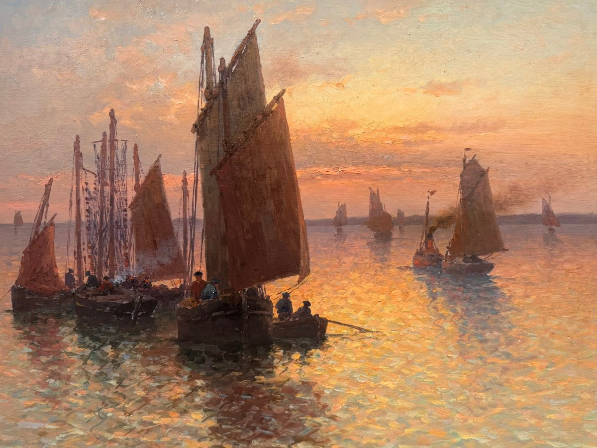 Timmermans Louis, French School, 20th Century, Marine, Return From Fishing, Oil On Panel, Signed, Dated, Certificate-photo-5