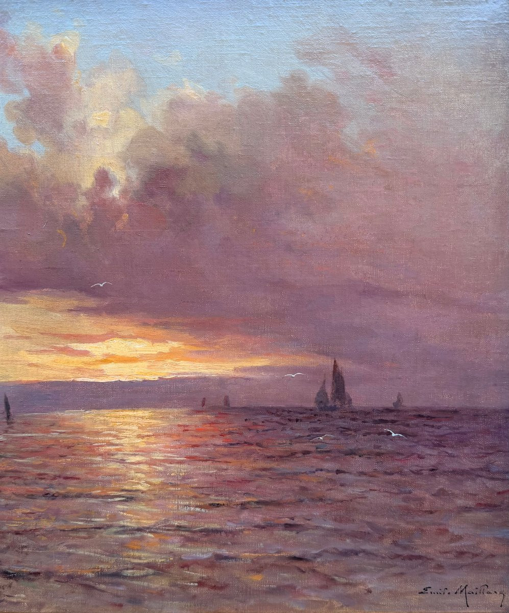 Emile Maillard, French Painting, Late 19th Century, Sunset, Oil On Canvas, Signed, Certificate -photo-4