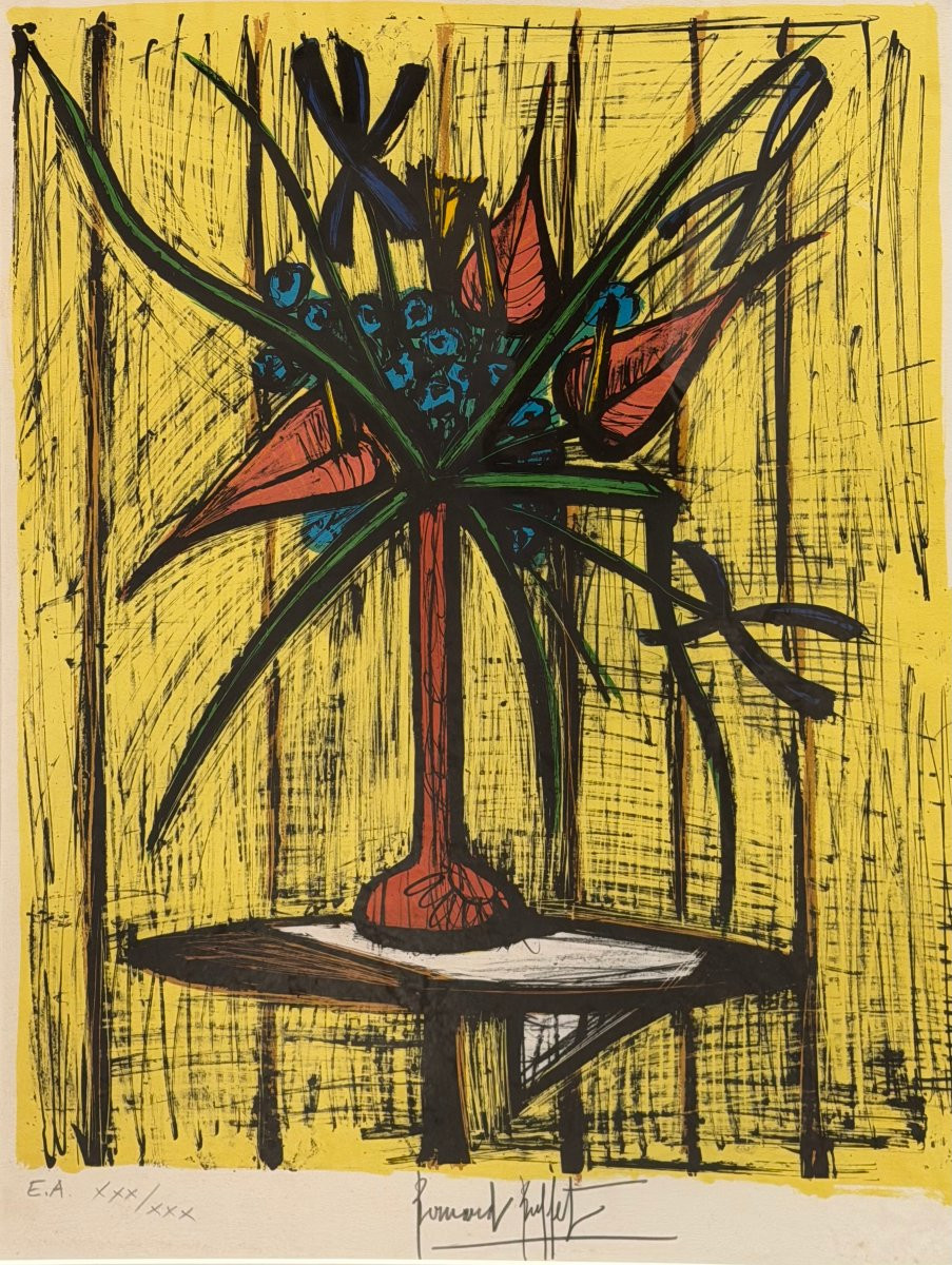 BUFFET Bernard Anthuriums et iris Lithographie en Couleurs Signée certificat d’authenticité-photo-3