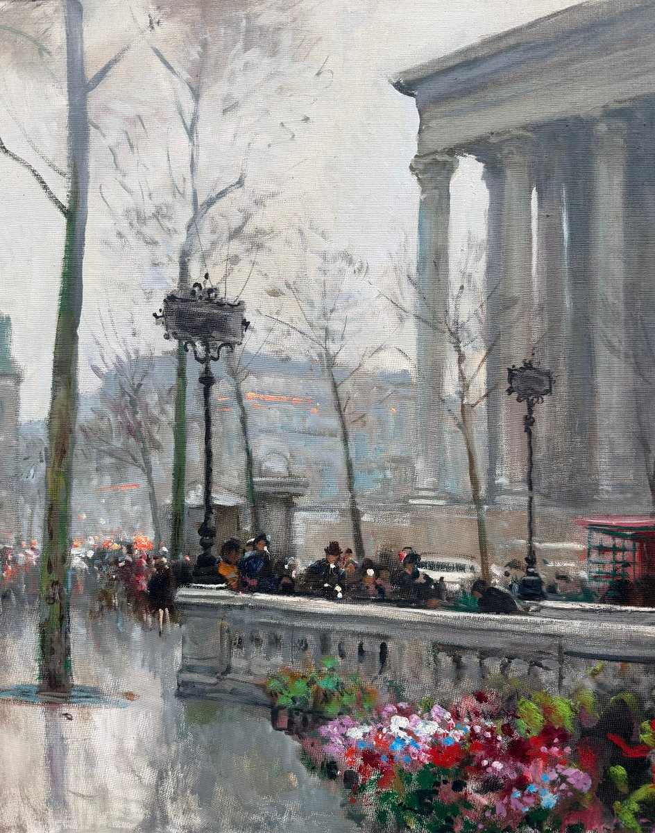 Herve Jules French Painting 20th Century Paris Animation At La Madeleine Oil On Canvas Signed Certificate-photo-1