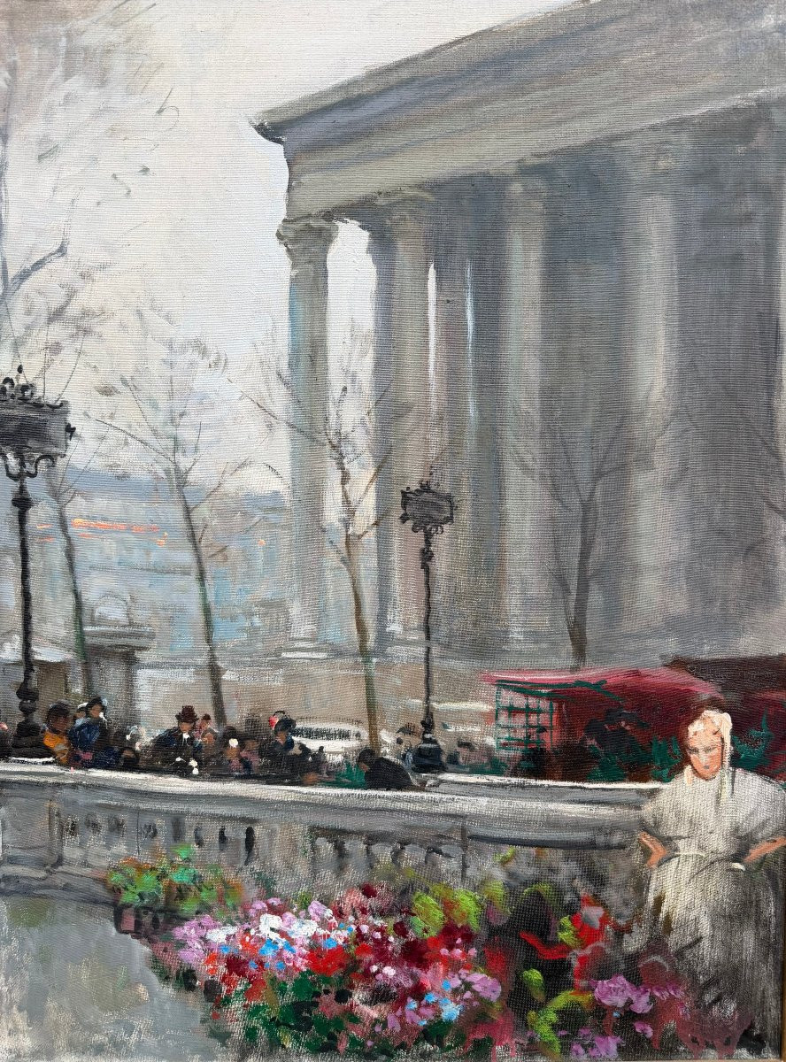 Herve Jules French Painting 20th Century Paris Animation At La Madeleine Oil On Canvas Signed Certificate-photo-2