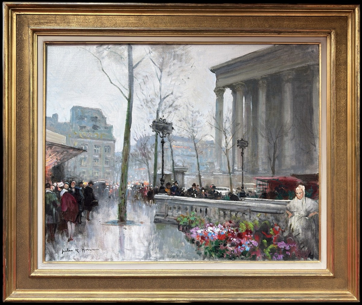 Herve Jules French Painting 20th Century Paris Animation At La Madeleine Oil On Canvas Signed Certificate-photo-5