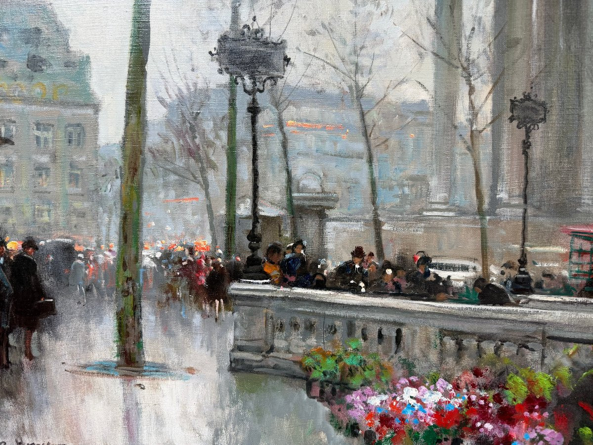 Herve Jules French Painting 20th Century Paris Animation At La Madeleine Oil On Canvas Signed Certificate-photo-6