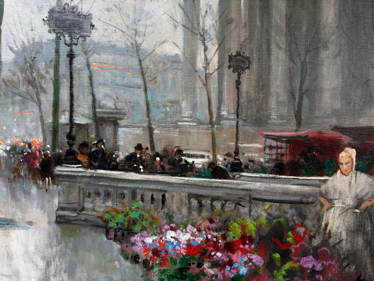Herve Jules French Painting 20th Century Paris Animation At La Madeleine Oil On Canvas Signed Certificate-photo-7