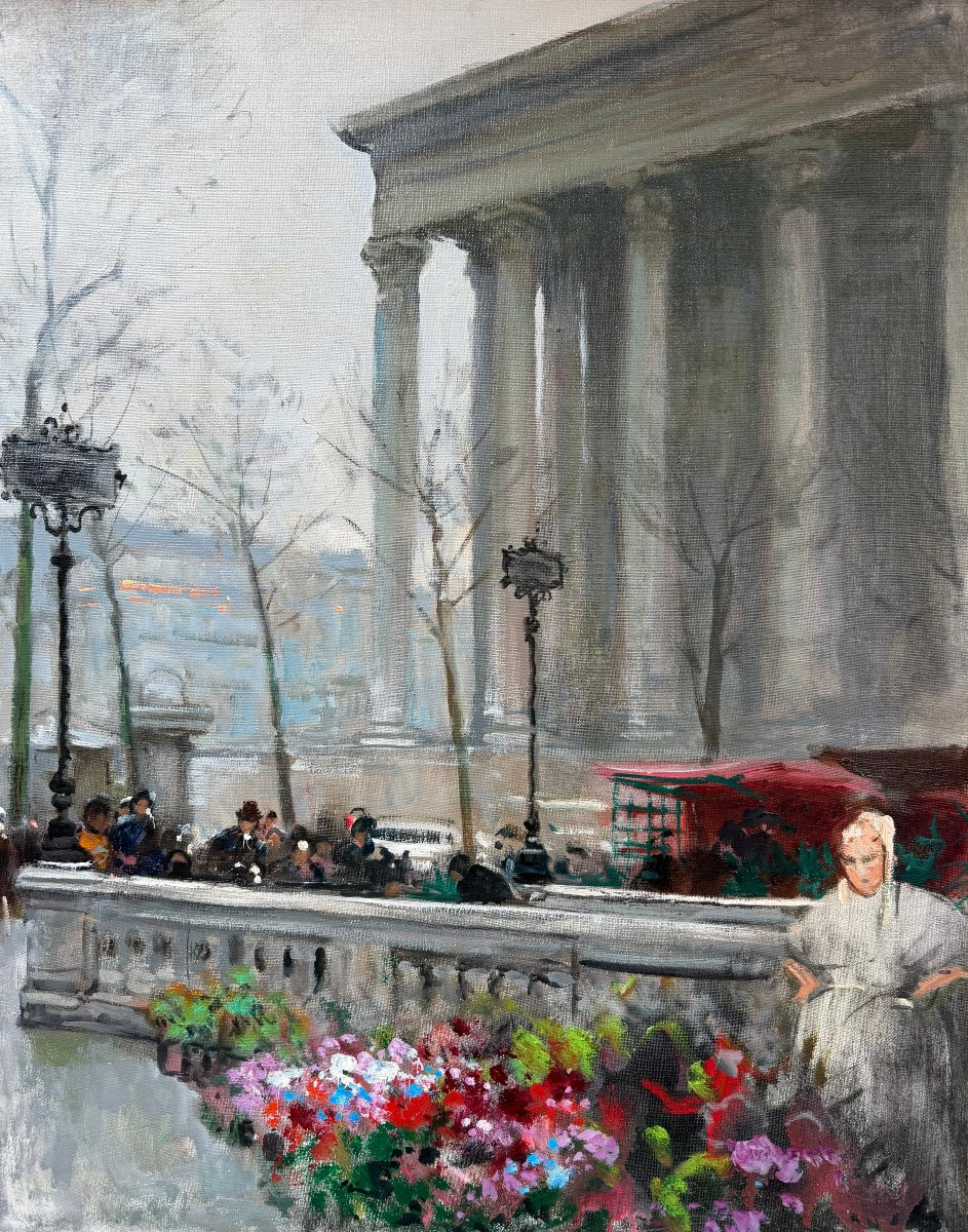 Herve Jules French Painting 20th Century Paris Animation At La Madeleine Oil On Canvas Signed Certificate-photo-8
