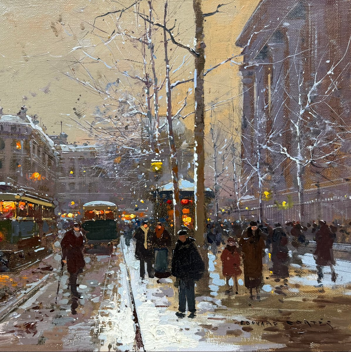 Edouard Cortes Paris Place La Madeleine Snowy Evening Oil On Canvas Signed Certificate -photo-3