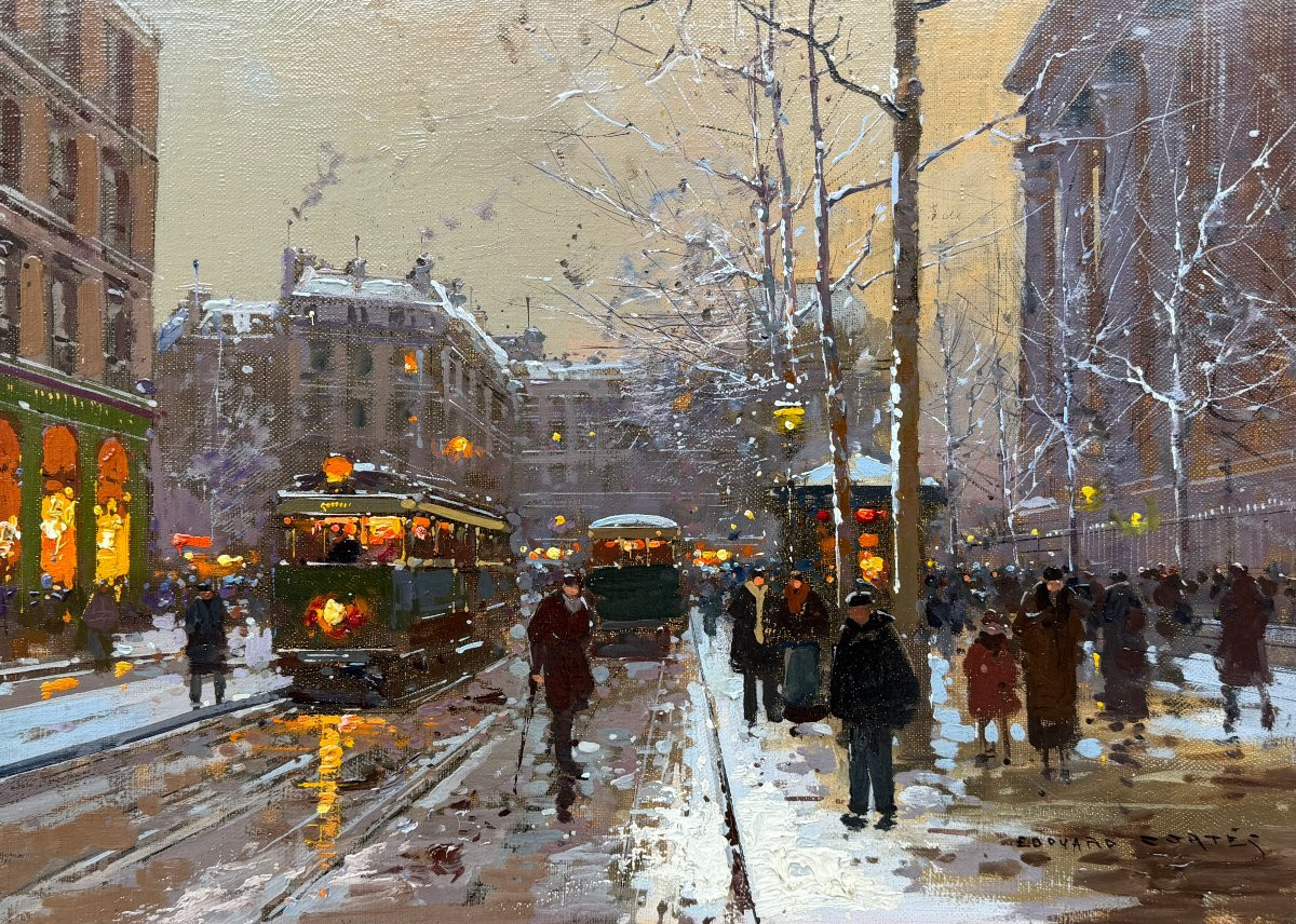 Edouard Cortes Paris Place La Madeleine Snowy Evening Oil On Canvas Signed Certificate -photo-4