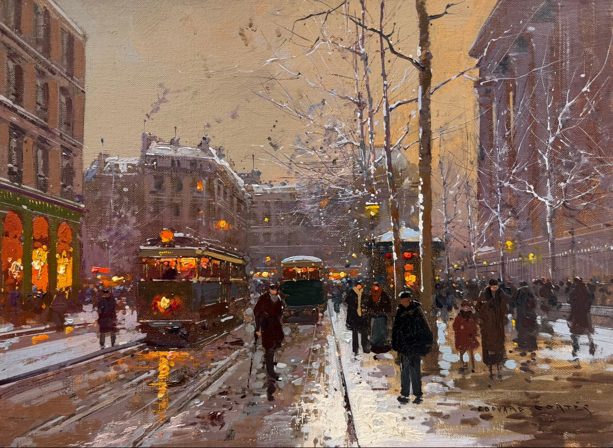 Edouard Cortes Paris Place La Madeleine Snowy Evening Oil On Canvas Signed Certificate -photo-5