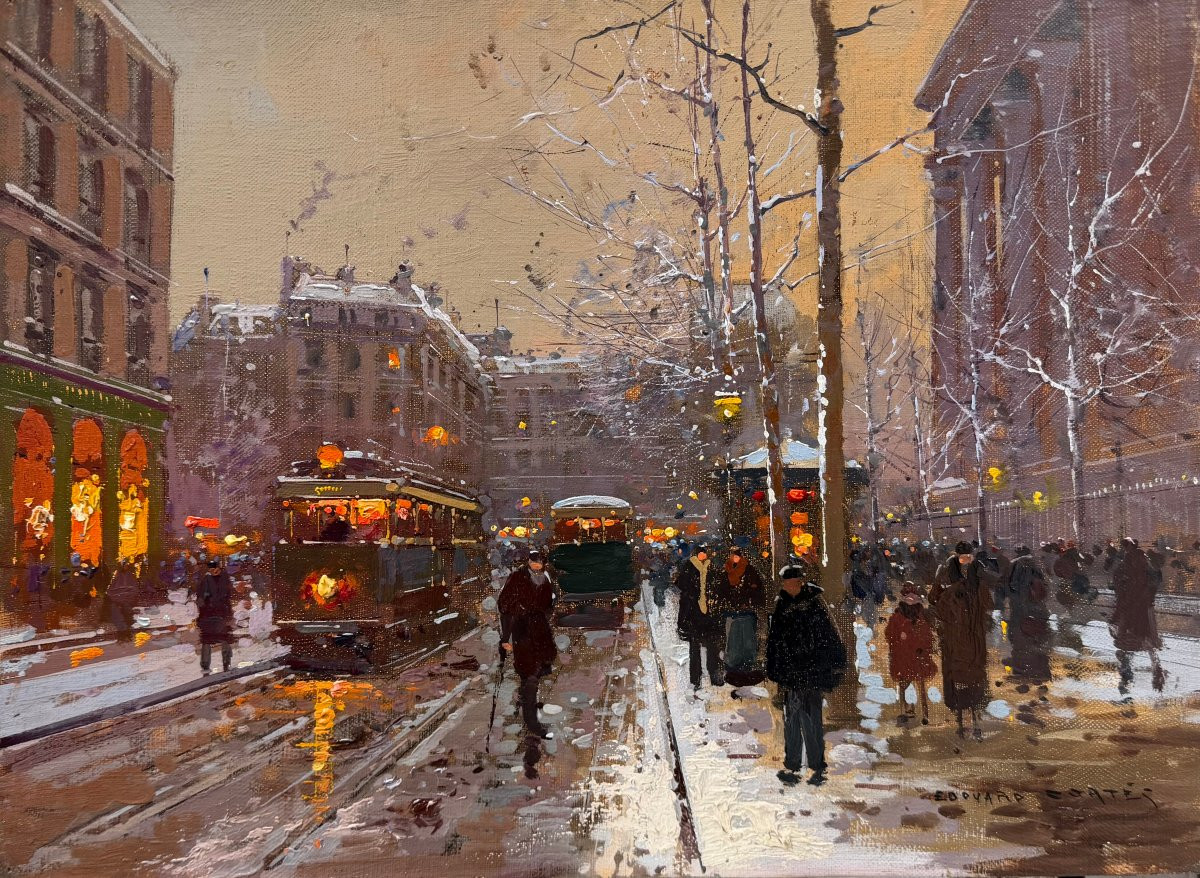 Edouard Cortes Paris Place La Madeleine Snowy Evening Oil On Canvas Signed Certificate -photo-7