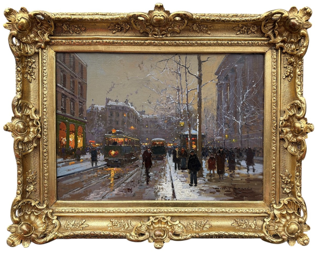 Edouard Cortes Paris Place La Madeleine Snowy Evening Oil On Canvas Signed Certificate 