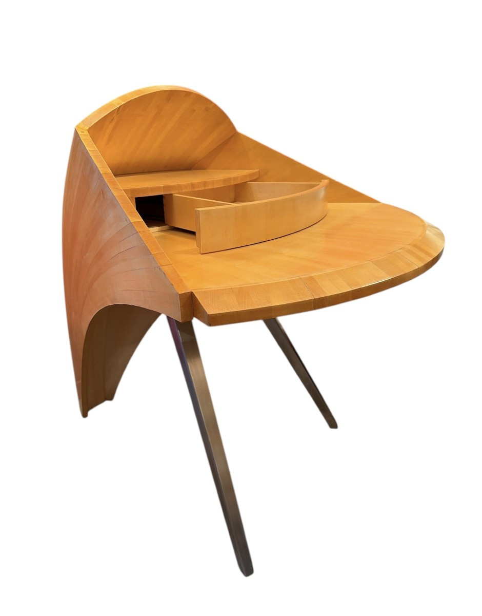 French Architectural Office Modernist Design From The 1950s/60s In Sycamore Wood Unique Piece