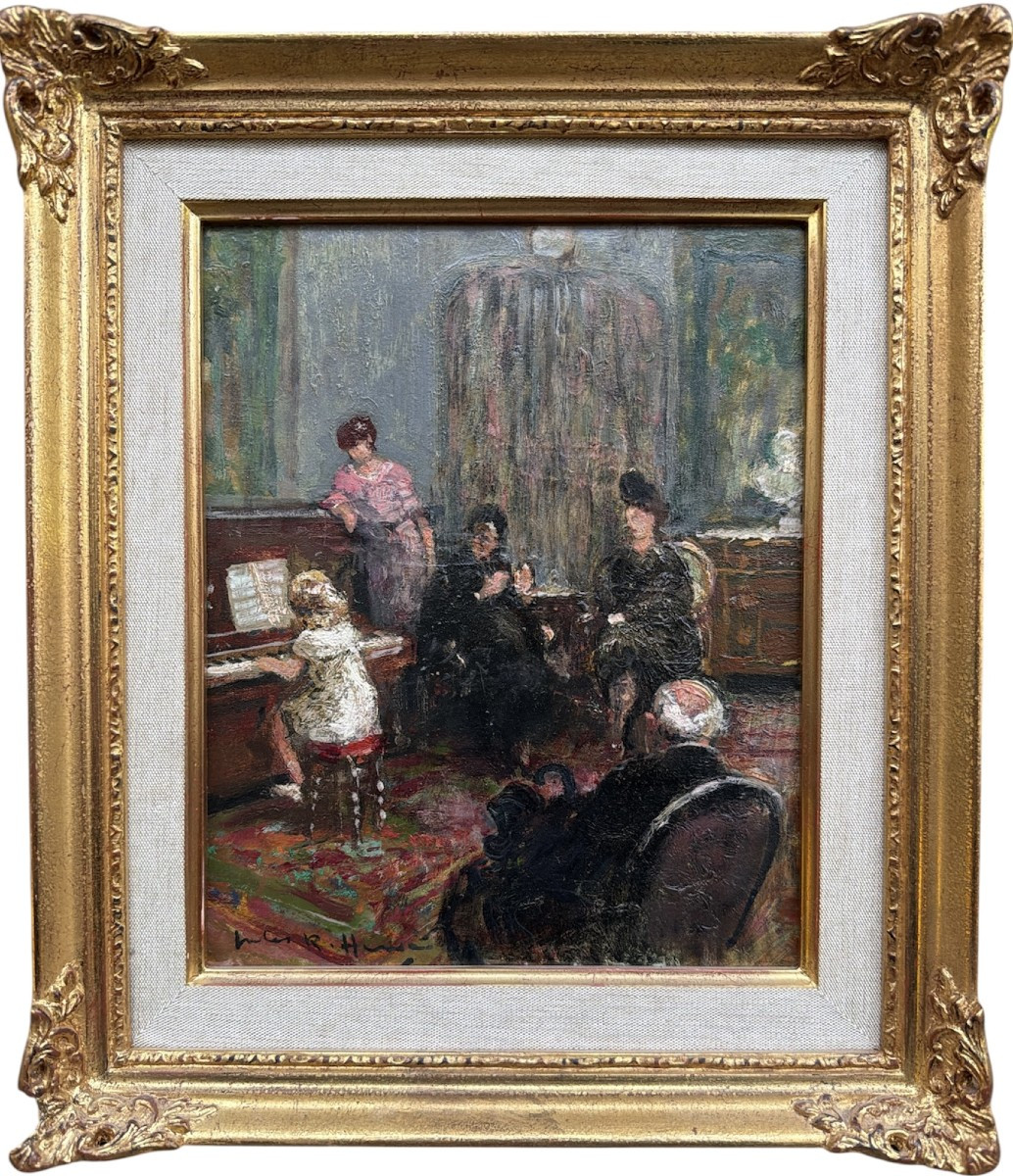 Herve Jules Impressionist Painting 20th Century The Recital Oil On Canvas Signed Certificate Of Authenticity