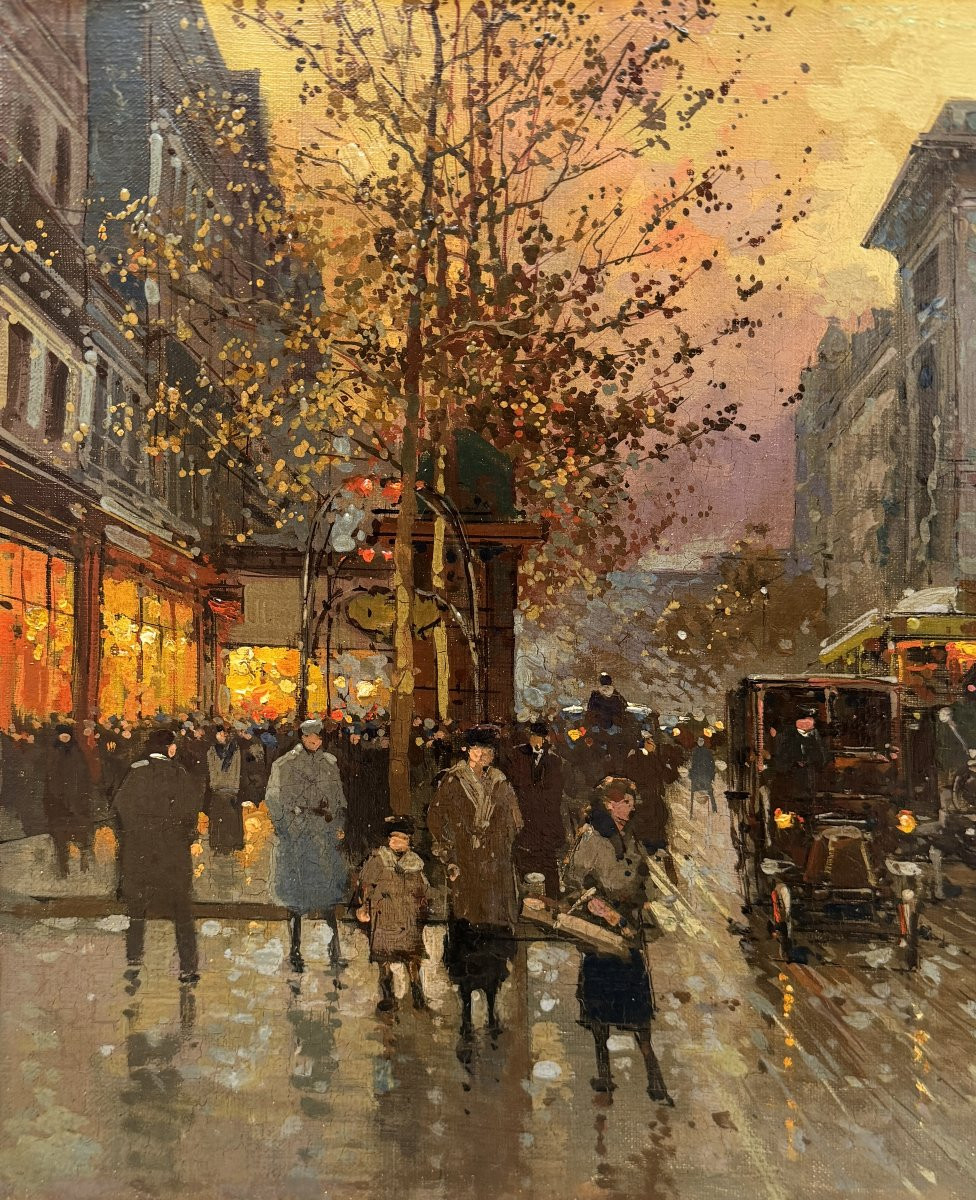 Edouard Cortés, Paris, Grands Boulevards, Porte St Denis At Dusk, Oil On Canvas, Signed, Certificate-photo-3