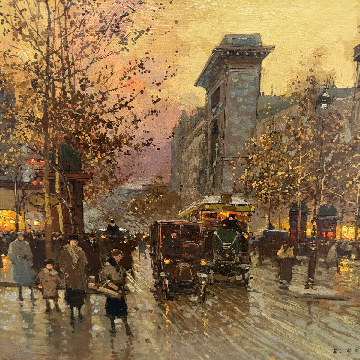 Edouard Cortés, Paris, Grands Boulevards, Porte St Denis At Dusk, Oil On Canvas, Signed, Certificate-photo-4