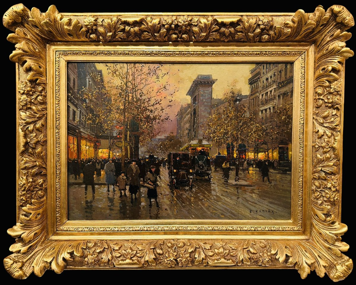 Edouard Cortés, Paris, Grands Boulevards, Porte St Denis At Dusk, Oil On Canvas, Signed, Certificate-photo-7